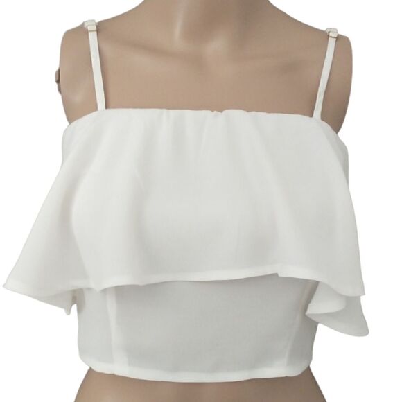 Y2K Ruffled Crop Top Cami Vanilla White Adjustable Spaghetti Straps Zipper Back. - Picture 9 of 16